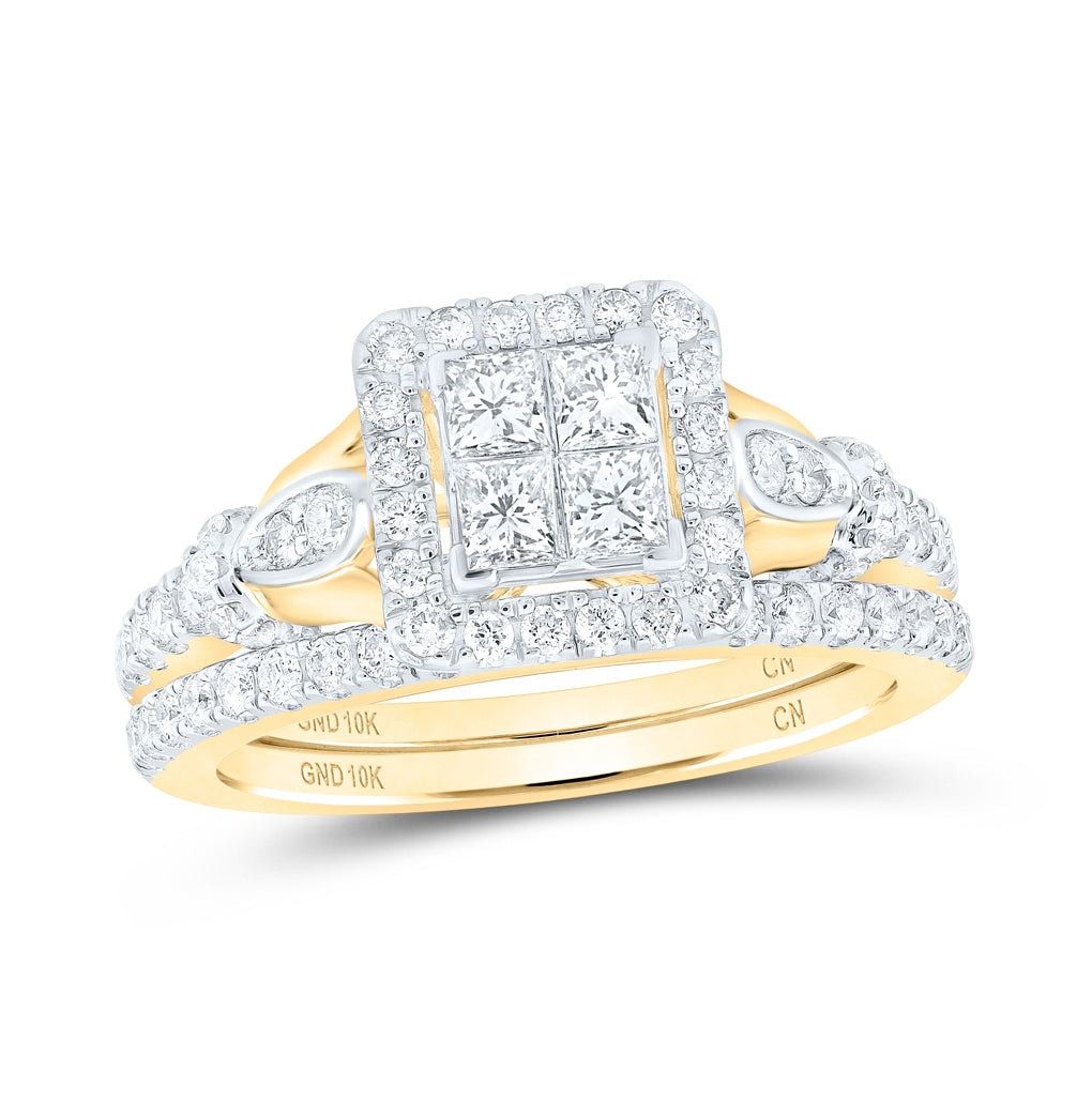 10K White Or Yellow Gold Princess Diamond Square Bridal Wedding Ring Band Set , Womens Size: 5-10