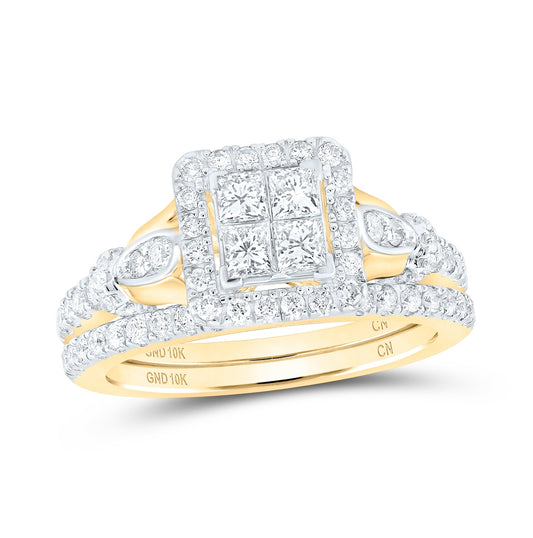 10K White Or Yellow Gold Princess Diamond Square Bridal Wedding Ring Band Set , Womens Size: 5-10