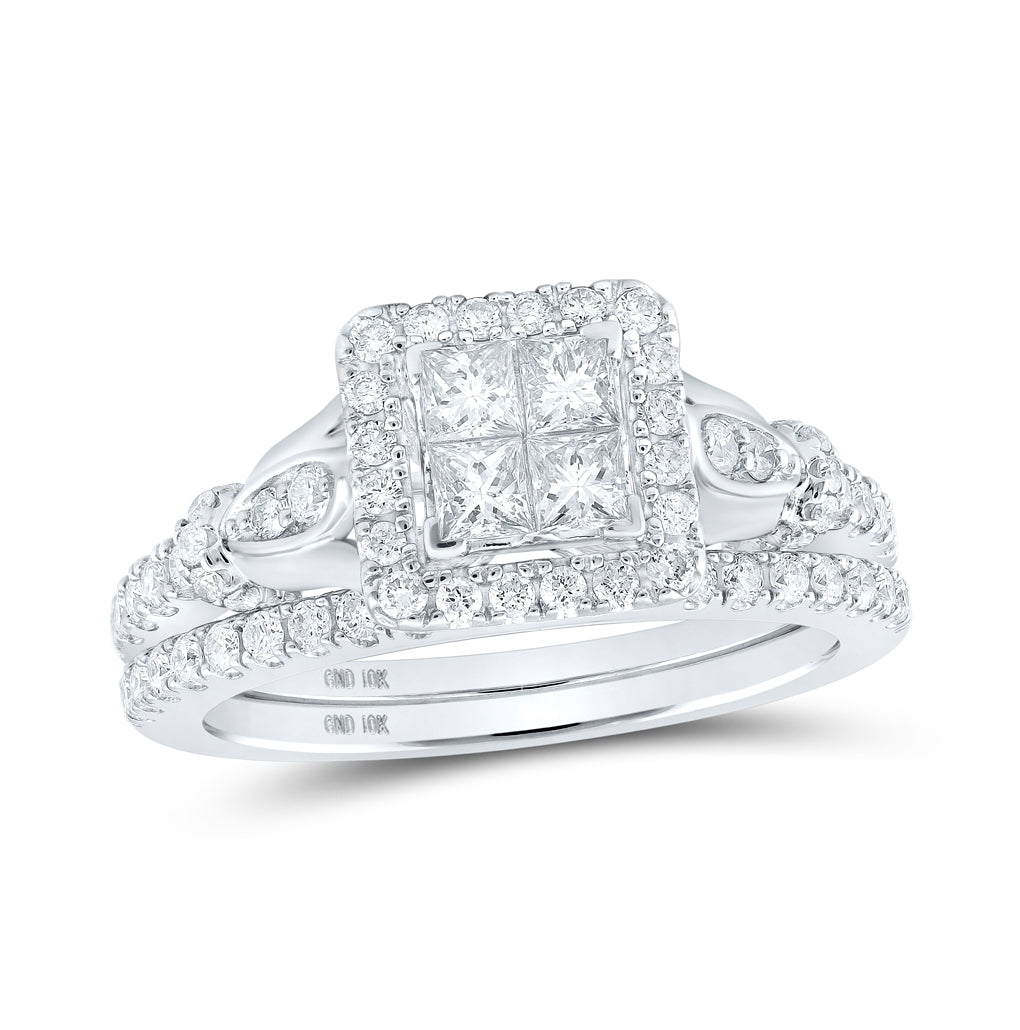 10K White Or Yellow Gold Princess Diamond Square Bridal Wedding Ring Band Set , Womens Size: 5-10
