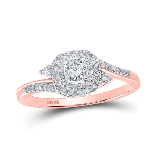 10K Rose Gold Womens Round Diamond Square Ring 1/3 Cttw, Womens Size: 5-10