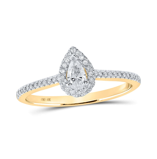 10K Yellow Or Rose Gold Pear Diamond Halo Bridal Wedding Engagement Ring , Womens Size: 5-10