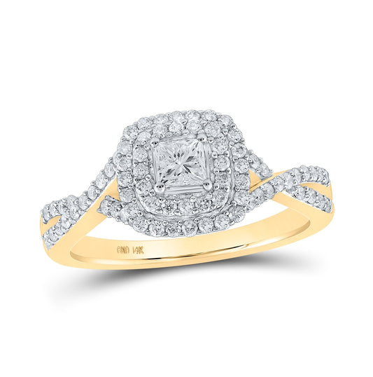 14K Yellow Gold Princess Diamond Halo Bridal Wedding Engagement Ring 3/4ctw, Womens Size: 5-10