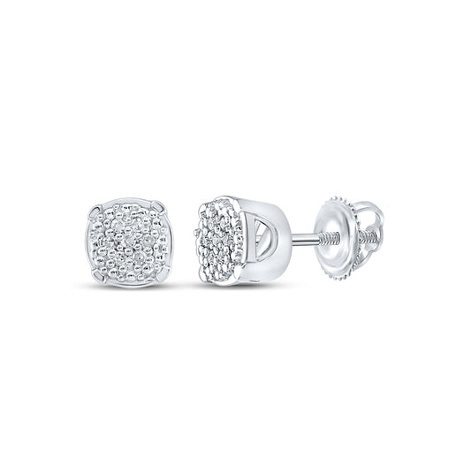 Sterling Silver Women's Round Diamond Cluster Earrings 1/20ctw