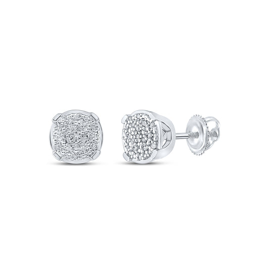 Sterling Silver Women's Round Diamond Cluster Earrings 1/10ctw