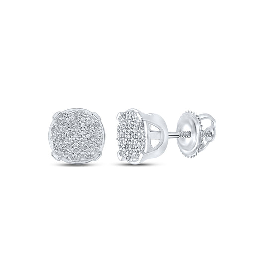 Sterling Silver Womens Round Diamond Cluster Earrings 1/6ctw, Length: 0.3 Inch Width: 0.3 Inch