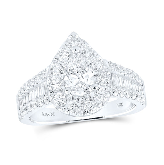 14K White Gold Pear Diamond Halo Bridal Wedding Engagement Ring 2 Cttw, Womens Size: 5-10