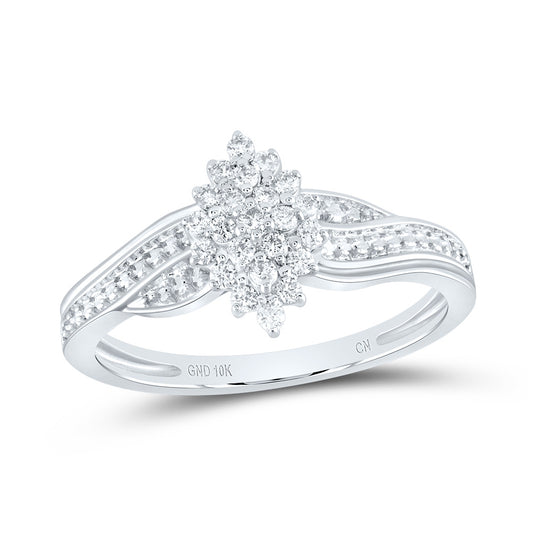 10K White Gold Womens Round Diamond Oval Cluster Ring 1/5 Cttw, Womens Size: 5-10