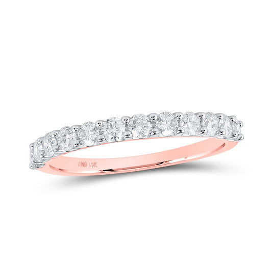 14K Rose Gold Womens Round Diamond Wedding Single Row Band 3/4ctw, Womens Size: 5-10