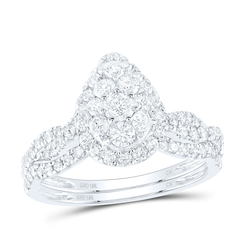 10K White Gold Round Dia. Teardrop Bridal Wedding Ring Band Set 1ctw, Women's Size: 5-10
