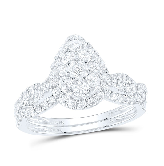 10K White Gold Round Dia. Teardrop Bridal Wedding Ring Band Set 1ctw, Women's Size: 5-10