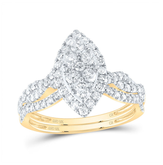 10K Yellow Or White Or Rose Gold Round Diamond Marquise-shape Bridal Wedding Ring Band Set , Womens Size: 5-10