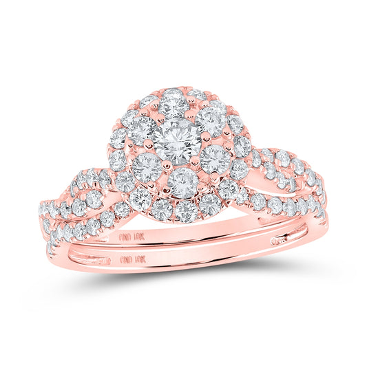 10K Rose Gold Round Diamond Halo Bridal Wedding Ring Band Set 1ctw, Women's Size: 5-10