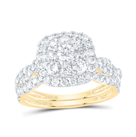10K White Or Yellow Gold Round Diamond Square Bridal Wedding Ring Band Set, Womens Size: 5-10