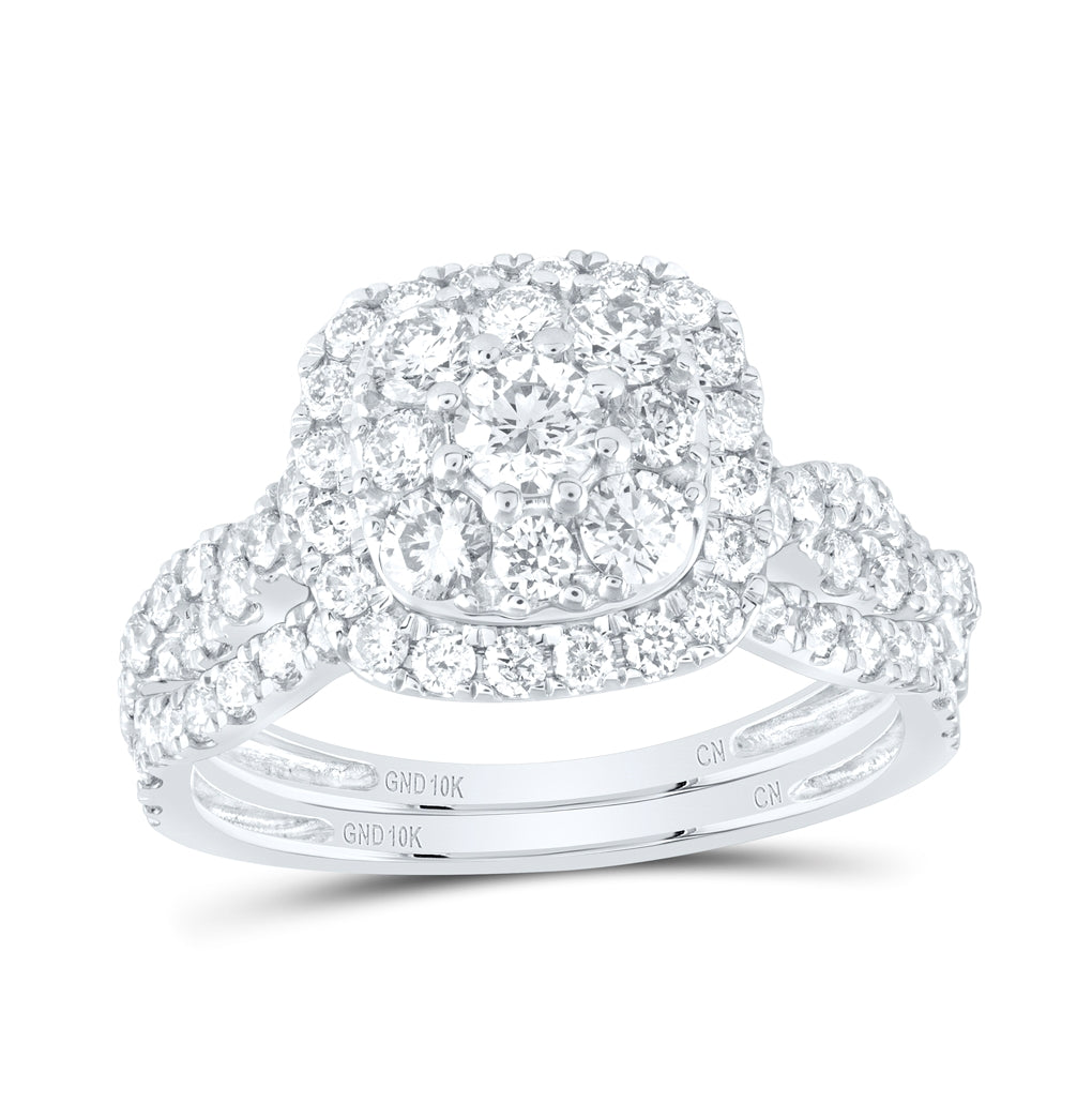 10K White Or Yellow Gold Round Diamond Square Bridal Wedding Ring Band Set, Womens Size: 5-10