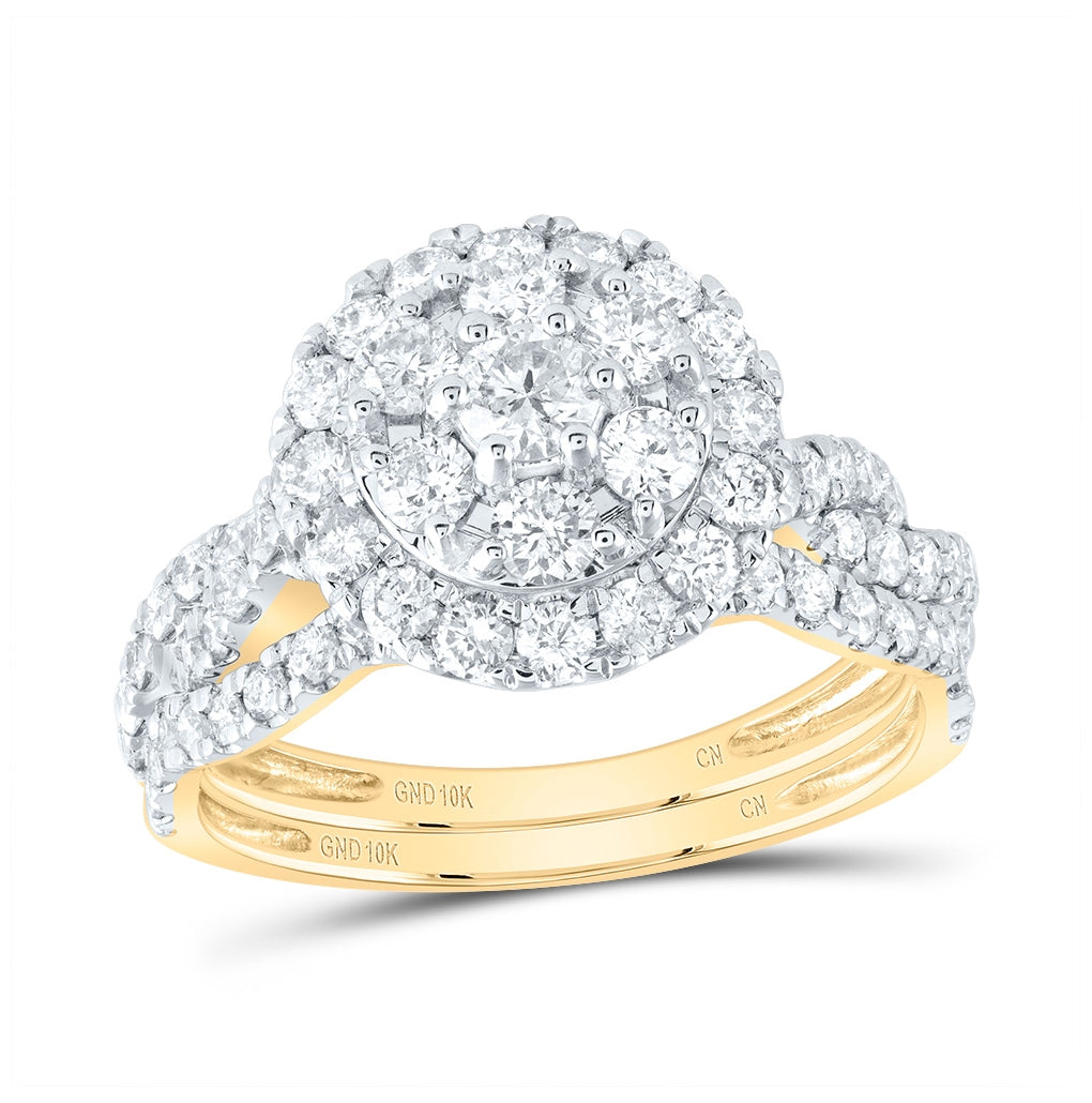 10K Yellow Or White Or Rose Gold Round Diamond Cluster Bridal Wedding Ring Band Set 1-1/2 Cttw, Womens Size: 5-10