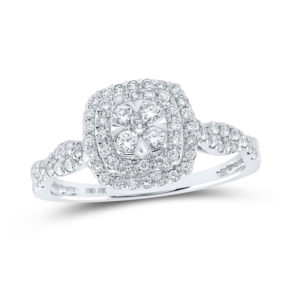 10K White Gold Womens Round Diamond Square Cluster Ring 1/2ctw, Women's Size: 5-10