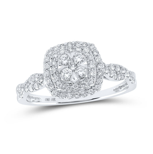 10K White Gold Womens Round Diamond Square Cluster Ring 1/2ctw, Women's Size: 5-10