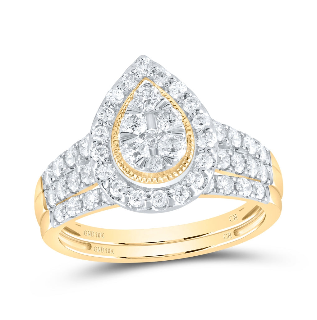 10K White Or Yellow Gold Round Diamond Teardrop Bridal Wedding Ring Band Set , Womens Size: 5-10