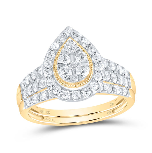 10K White Or Yellow Gold Round Diamond Teardrop Bridal Wedding Ring Band Set , Womens Size: 5-10
