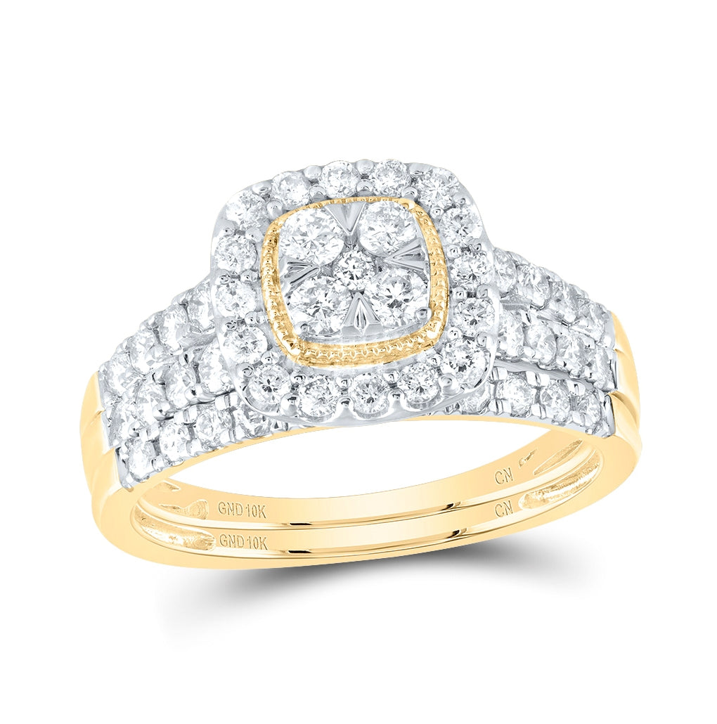 10K Yellow Gold Round Diamond Sq Bridal Wedding Ring Band Set 1ctw, Women's Size: 5-10