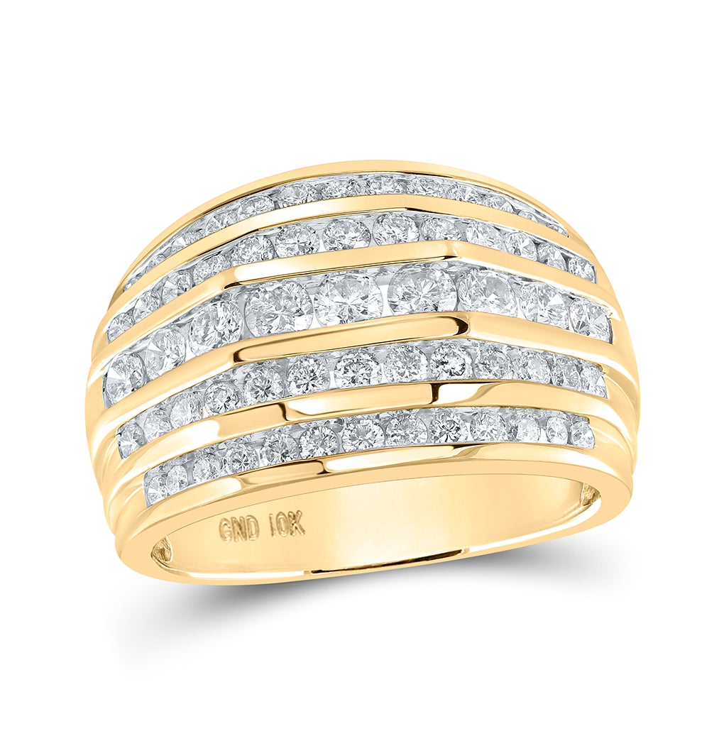 10K Yellow Gold Mens Round Diamond Band Ring 2 Cttw, Mens Size: 7-13