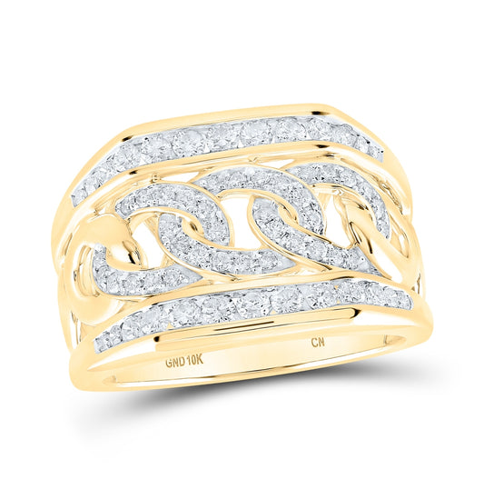10K Yellow Or White Gold Mens Round Diamond Curb Cuban Link Ring 1 Cttw, Mens Size: 7-13