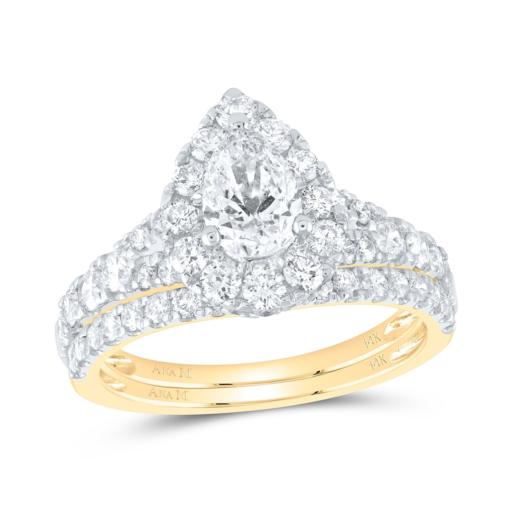 14K White Or Yellow Gold Pear Diamond Halo Bridal Wedding Ring Band Set , Womens Size: 5-10