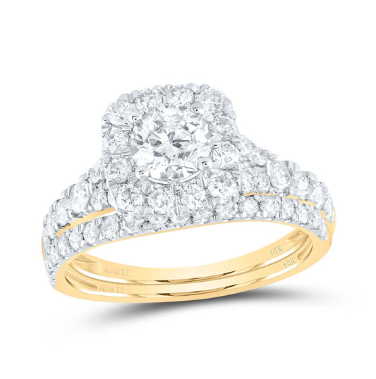 14K Yellow Or White Gold Round Diamond Halo Bridal Wedding Ring Band Set 2 Cttw, Womens Size: 5-10