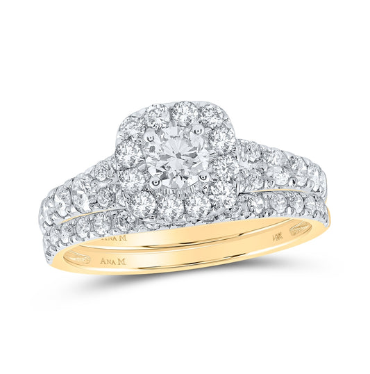 14K Yellow Gold Round Diamond Bridal Wedding Ring Band Set 1-1/2 Cttw, Womens Size: 5-10