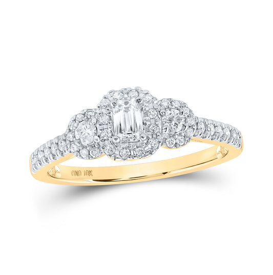 10K White Or Yellow Gold Emerald Diamond 3-stone Bridal Wedding Engagement Ring , Womens Size: 5-10