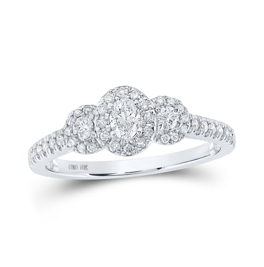 10K White Gold Oval Diamond 3-stone Bridal Wedding Engagement Ring 1/2 Cttw, Womens Size: 5-10