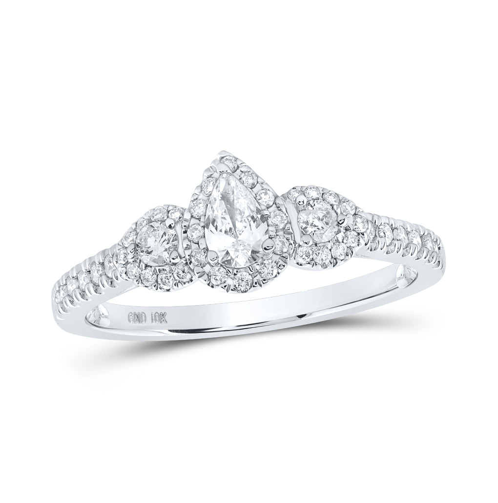 10K White Gold Pear Diamond 3-stone Bridal Wedding Engagement Ring 1/2 Cttw, Womens Size: 5-10