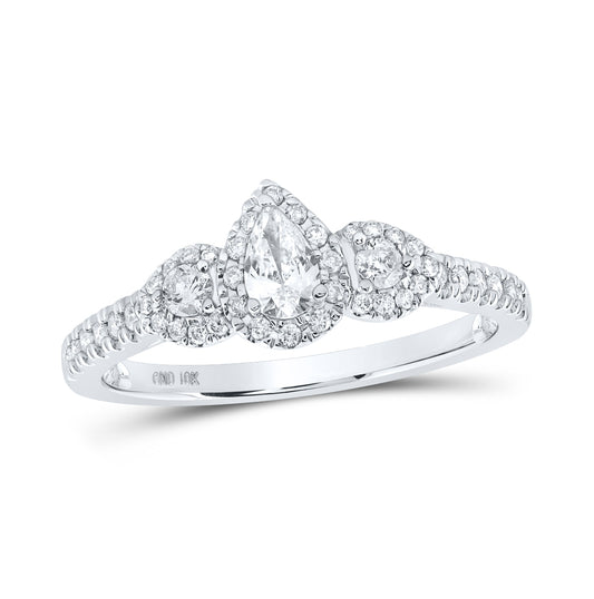 10K White Gold Pear Diamond 3-stone Bridal Wedding Engagement Ring 1/2 Cttw, Womens Size: 5-10