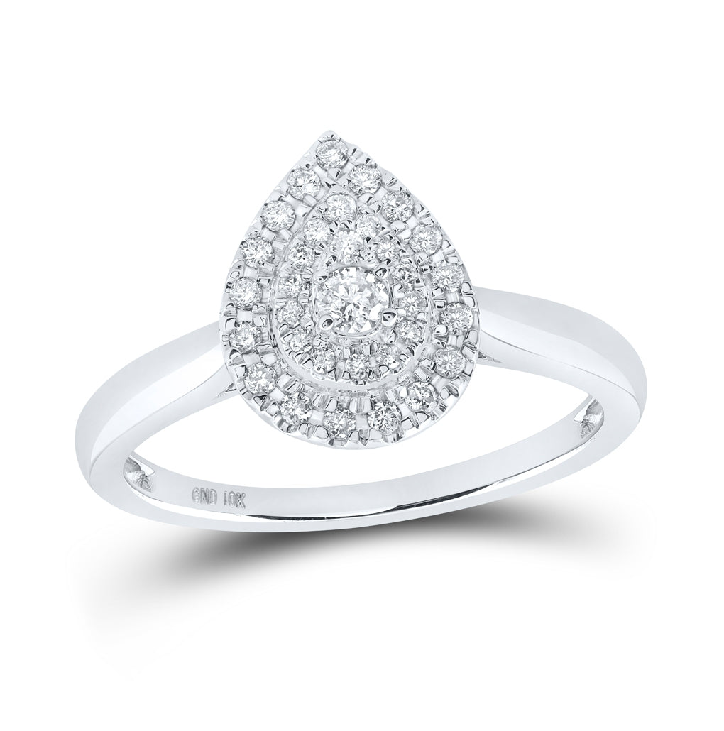 10K White Gold Womens Round Diamond Teardrop Ring 1/3 Cttw, Womens Size: 5-10