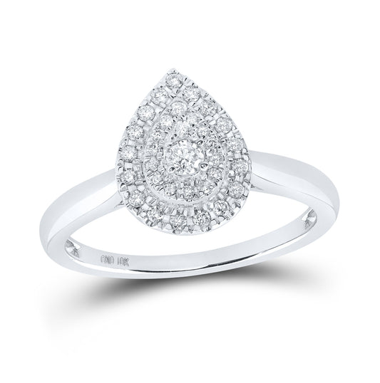 10K White Gold Womens Round Diamond Teardrop Ring 1/3 Cttw, Womens Size: 5-10