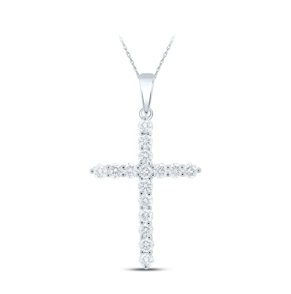 10K Yellow Or White Or Rose Gold Womens Round Diamond Cross Pendant