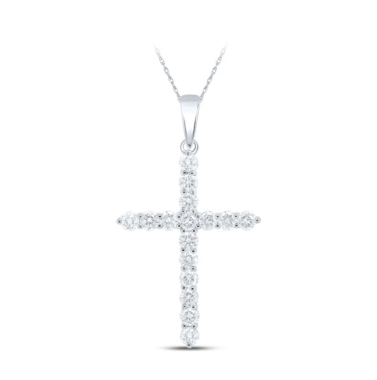10K Yellow Or White Or Rose Gold Womens Round Diamond Cross Pendant