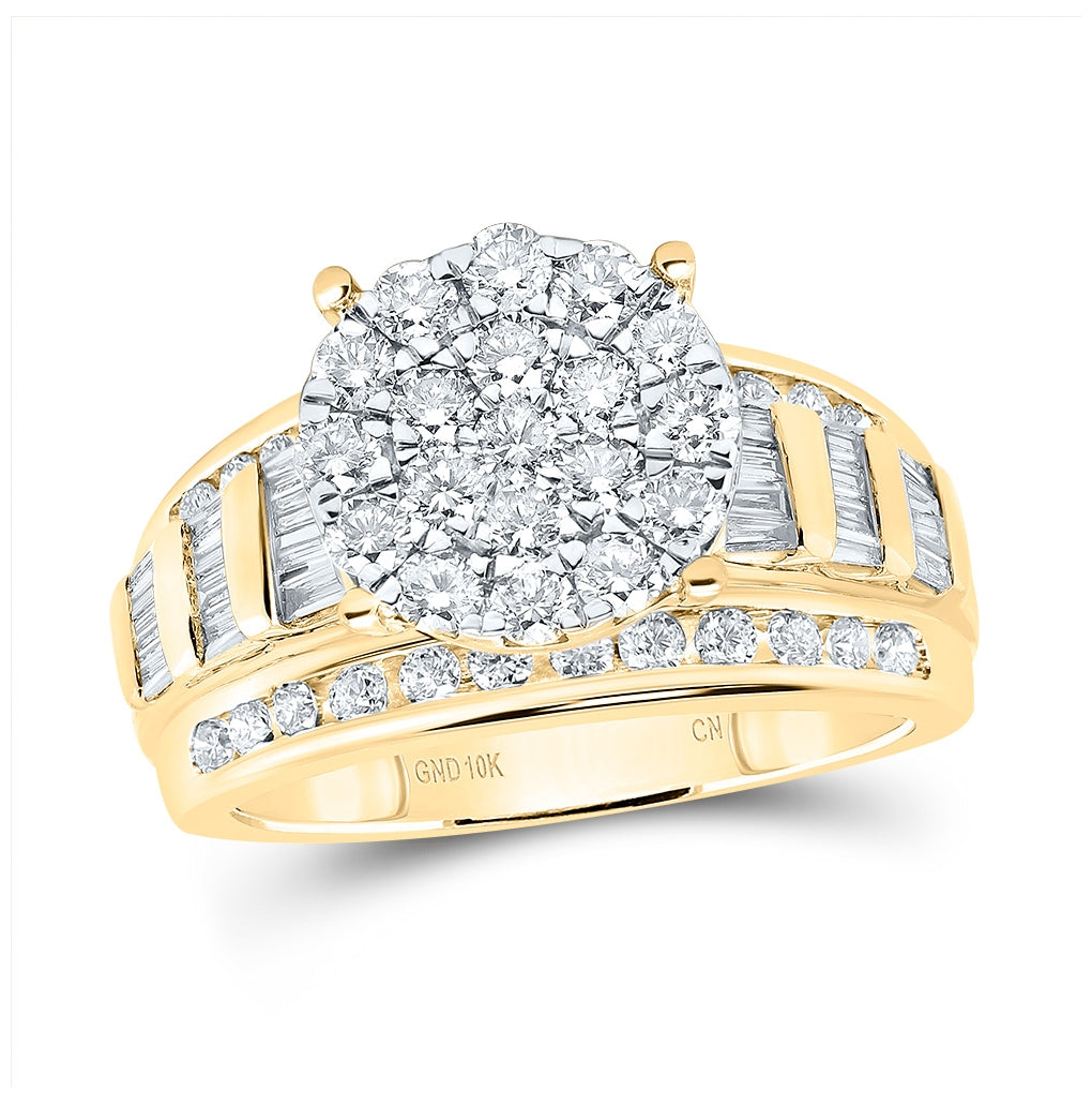 10K White Or Yellow Gold Round Diamond Cluster Bridal Wedding Engagement Ring, Womens Size: 5-10