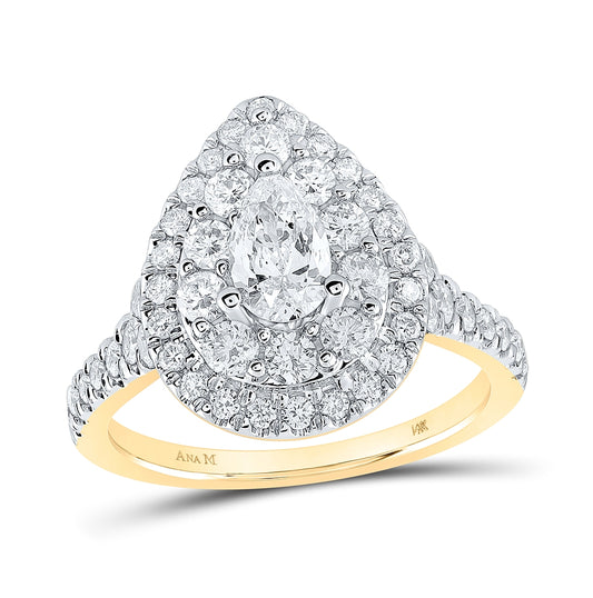 14kt Yellow Gold 1 3/4ctw Diamond Ana M 1/2ct-cpear Engagement Double Halo Ring