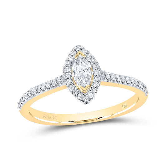 10K Yellow Gold Marquise Diamond Halo Bridal Wedding Engagement Ring 1/3 Cttw, Womens Size: 5-10