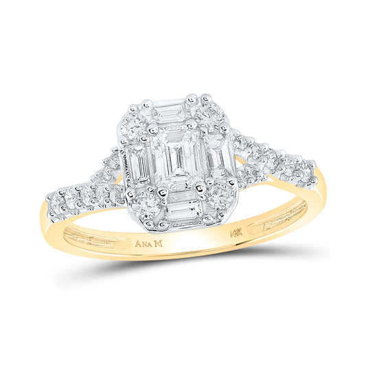 14K Yellow Gold Emerald Diamond Halo Bridal Wedding Engagement Ring 3/4ctw, Womens Size: 5-10