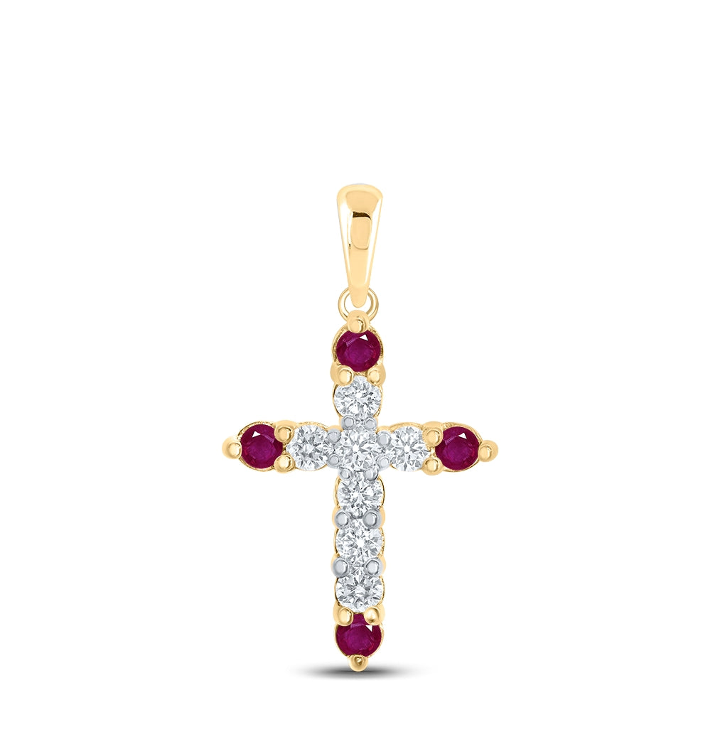 10K White Or Yellow Gold Womens Round Ruby Diamond Cross Pendant