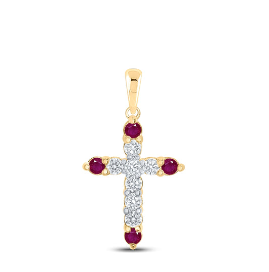 10K White Or Yellow Gold Womens Round Ruby Diamond Cross Pendant