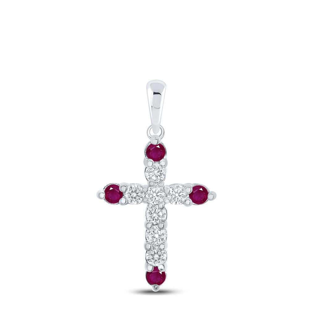 10K White Or Yellow Gold Womens Round Ruby Diamond Cross Pendant