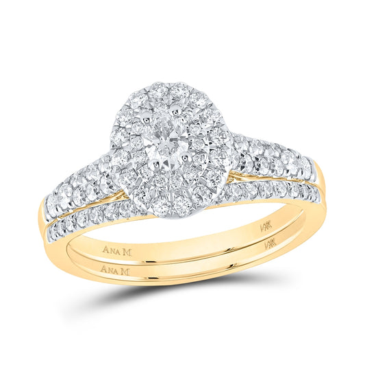 14K Yellow Gold Oval Diamond Halo Bridal Wedding Ring Band Set 1ctw, Womens Size: 5-10