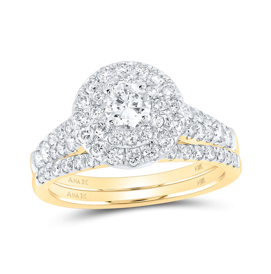 14K Yellow Gold Round Diamond Halo Bridal Wedding Ring Band Set 1-1/2ctw, Womens Size: 5-10