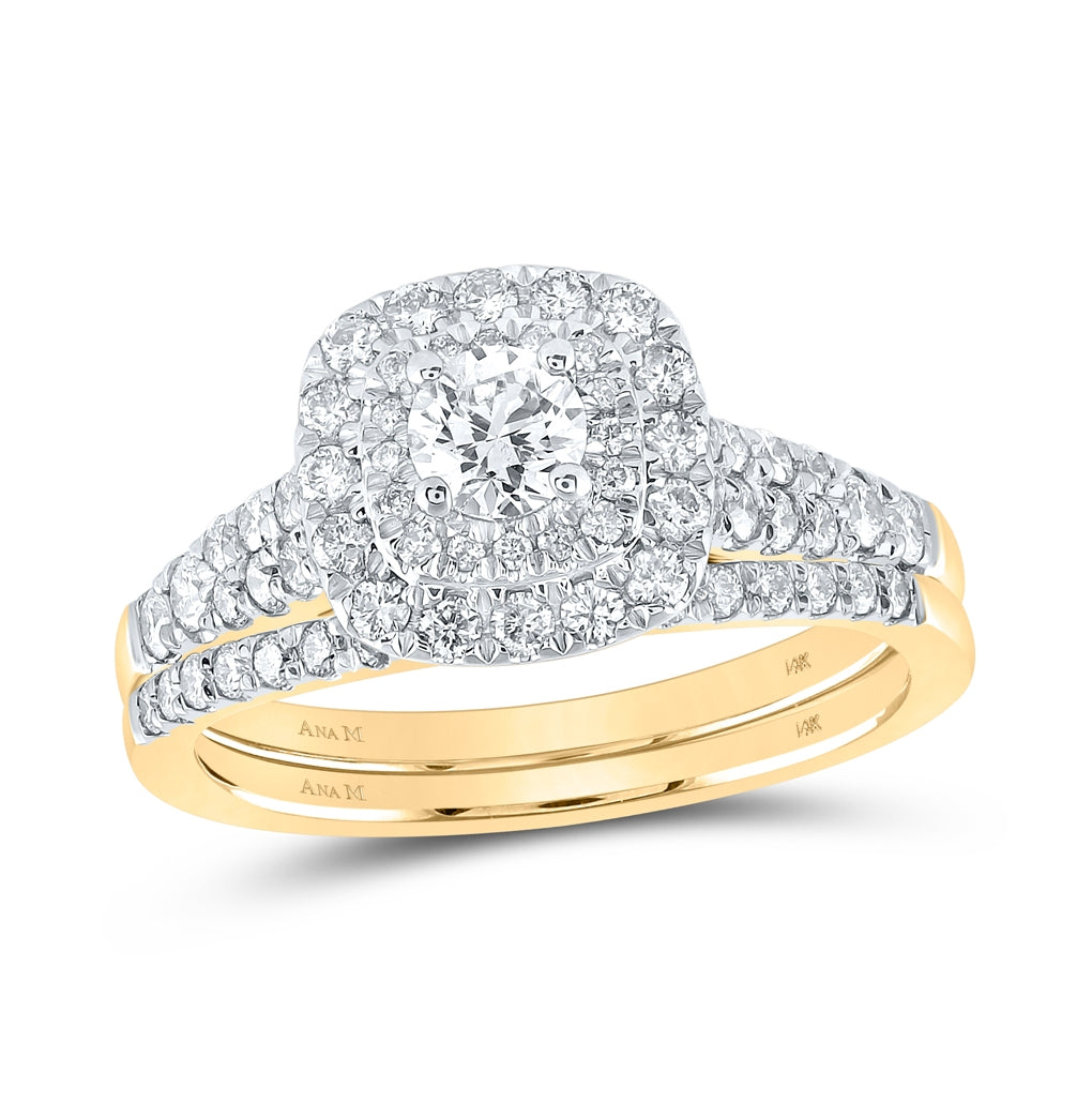 14K Rose Or Yellow Gold Round Diamond Halo Bridal Wedding Ring Band Set , Womens Size: 5-10