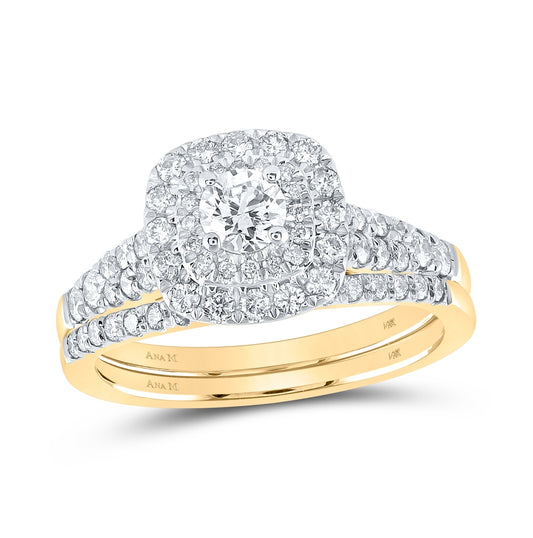 14K Rose Or Yellow Gold Round Diamond Halo Bridal Wedding Ring Band Set , Womens Size: 5-10