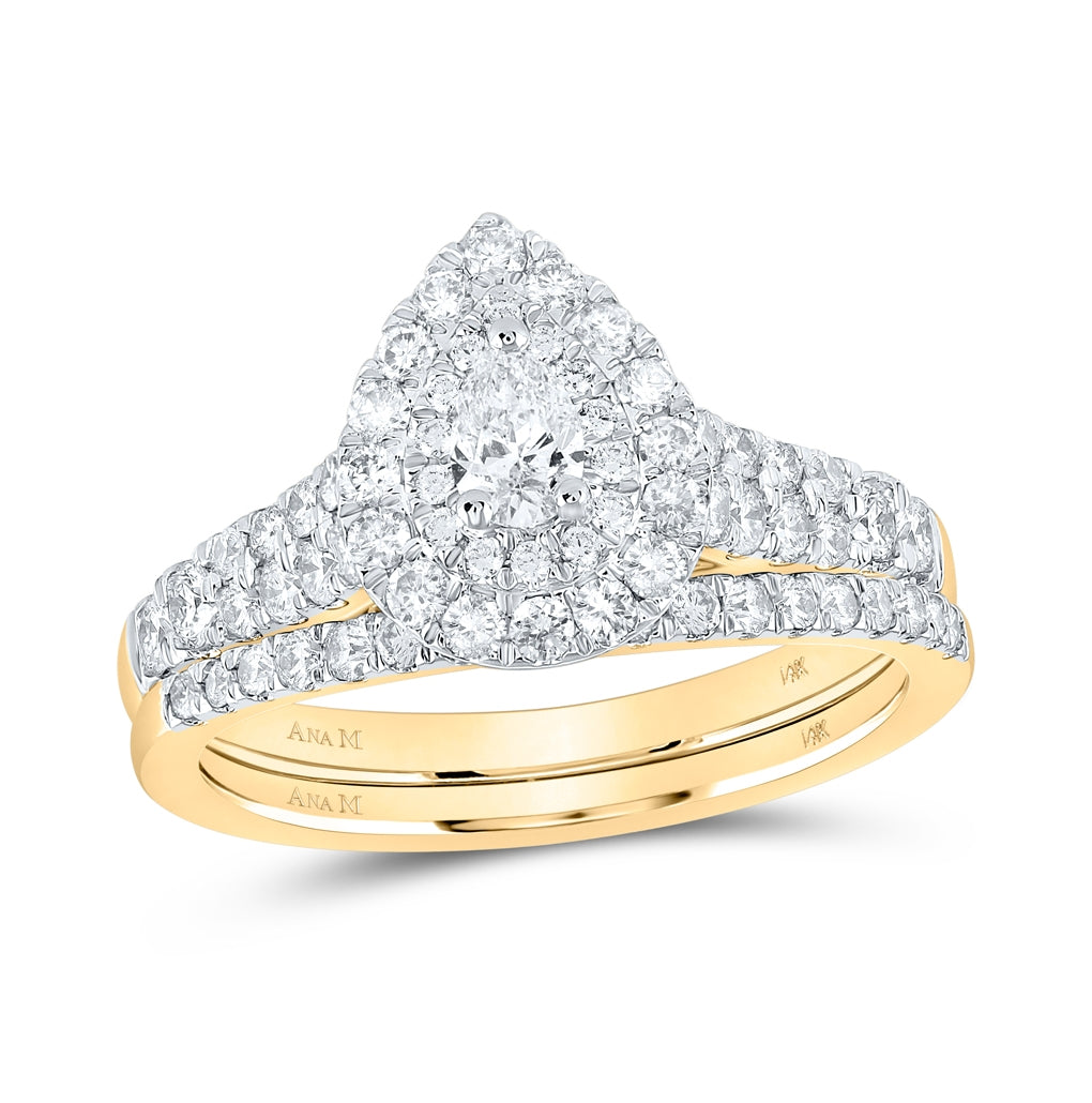 14K Rose Or Yellow Gold Pear Diamond Halo Bridal Wedding Ring Band Set , Womens Size: 5-10