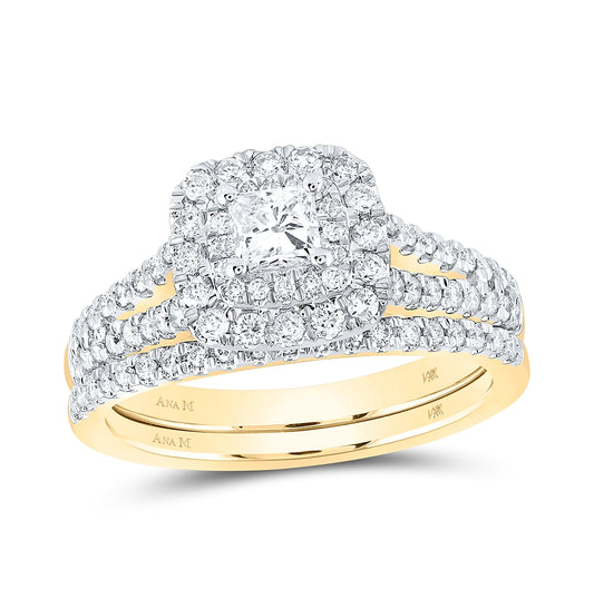 14K Yellow Gold Princess Diamond Halo Bridal Wedding Ring Band Set 1ctw, Women's Size: 5-10
